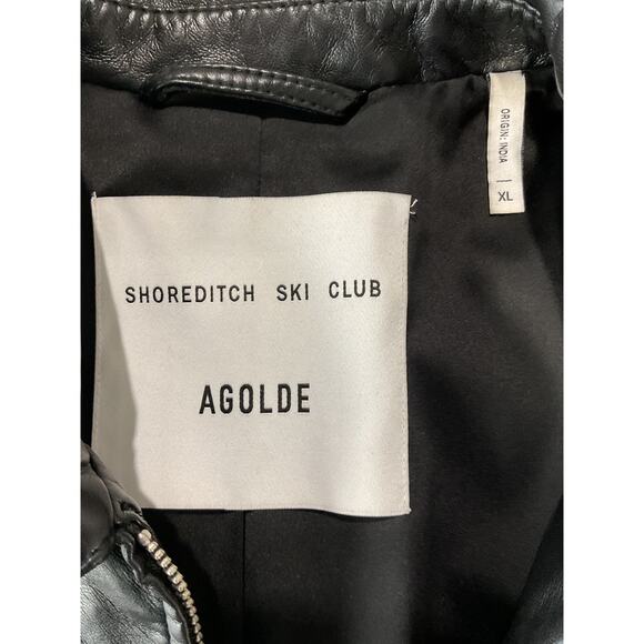 Agolde 'Essie' Black Recycled Leather Cropped Jacket Size XL - Picture 4 of 6